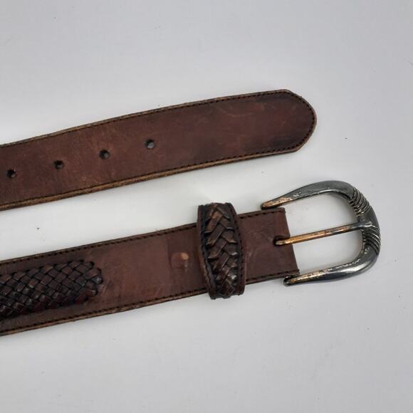 Vintage 1991 Western Rodeo Braided Brown Leather  Conchos 28 - Picture 3 of 12